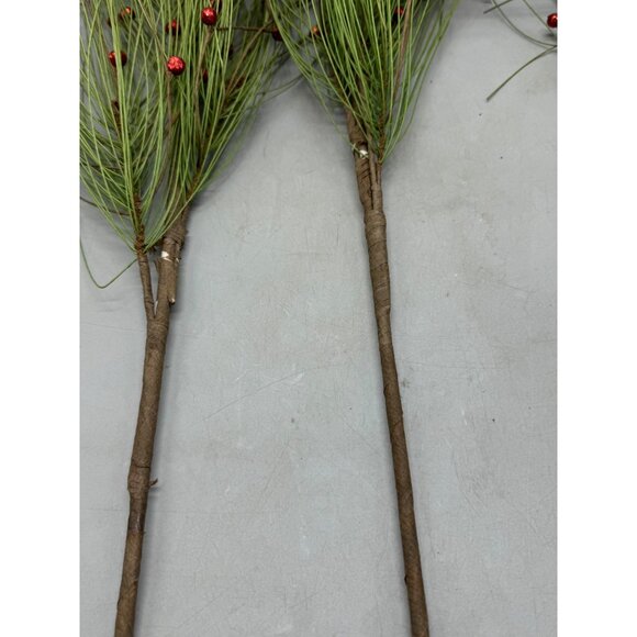 set 3 Artificial Pine green Branches Red Berries Christmas red shine balls 34" - Picture 5 of 8